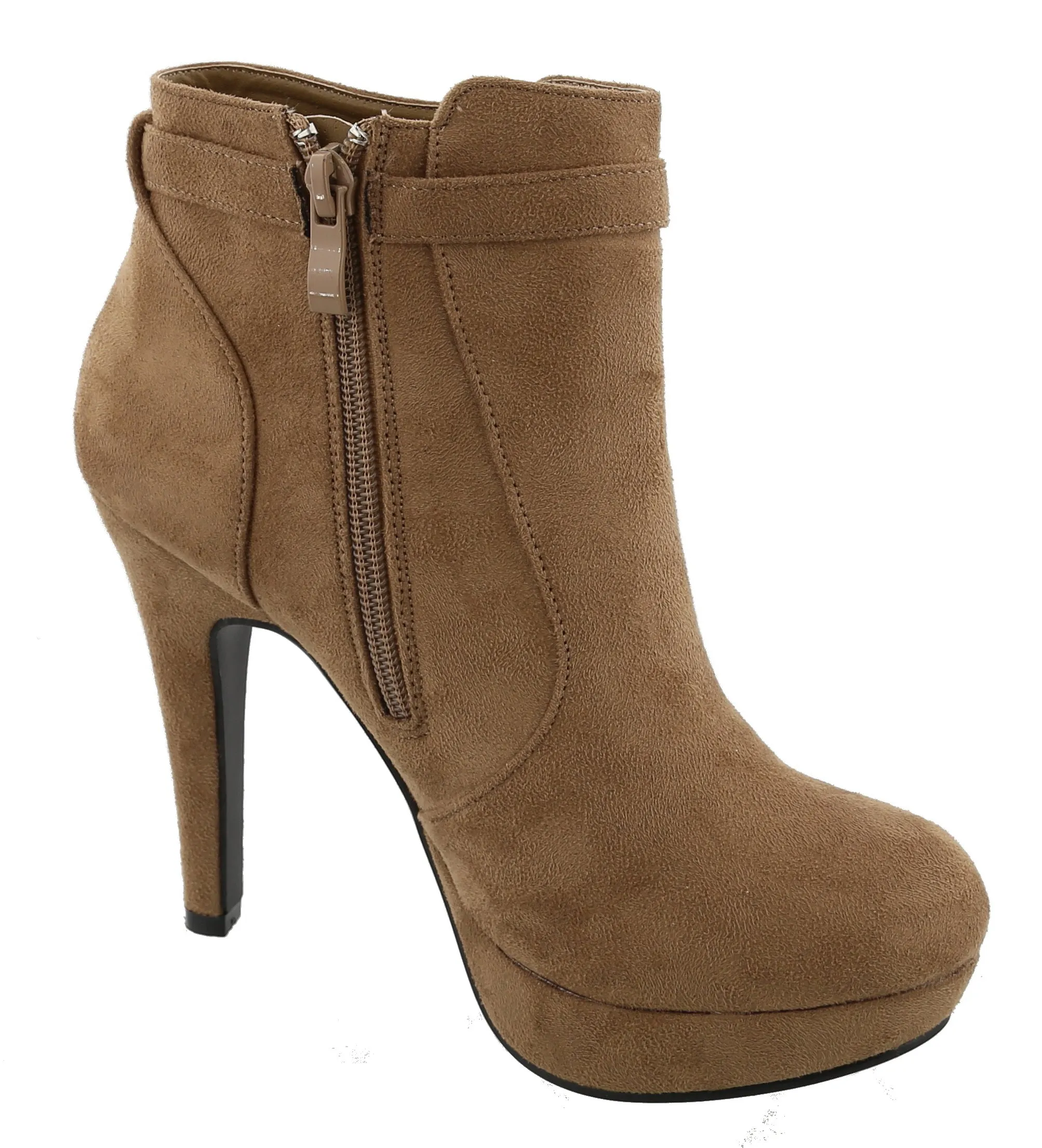 Top Moda Women's Closed Almond Toe Tassel Platform Stiletto Heel Ankle Bootie