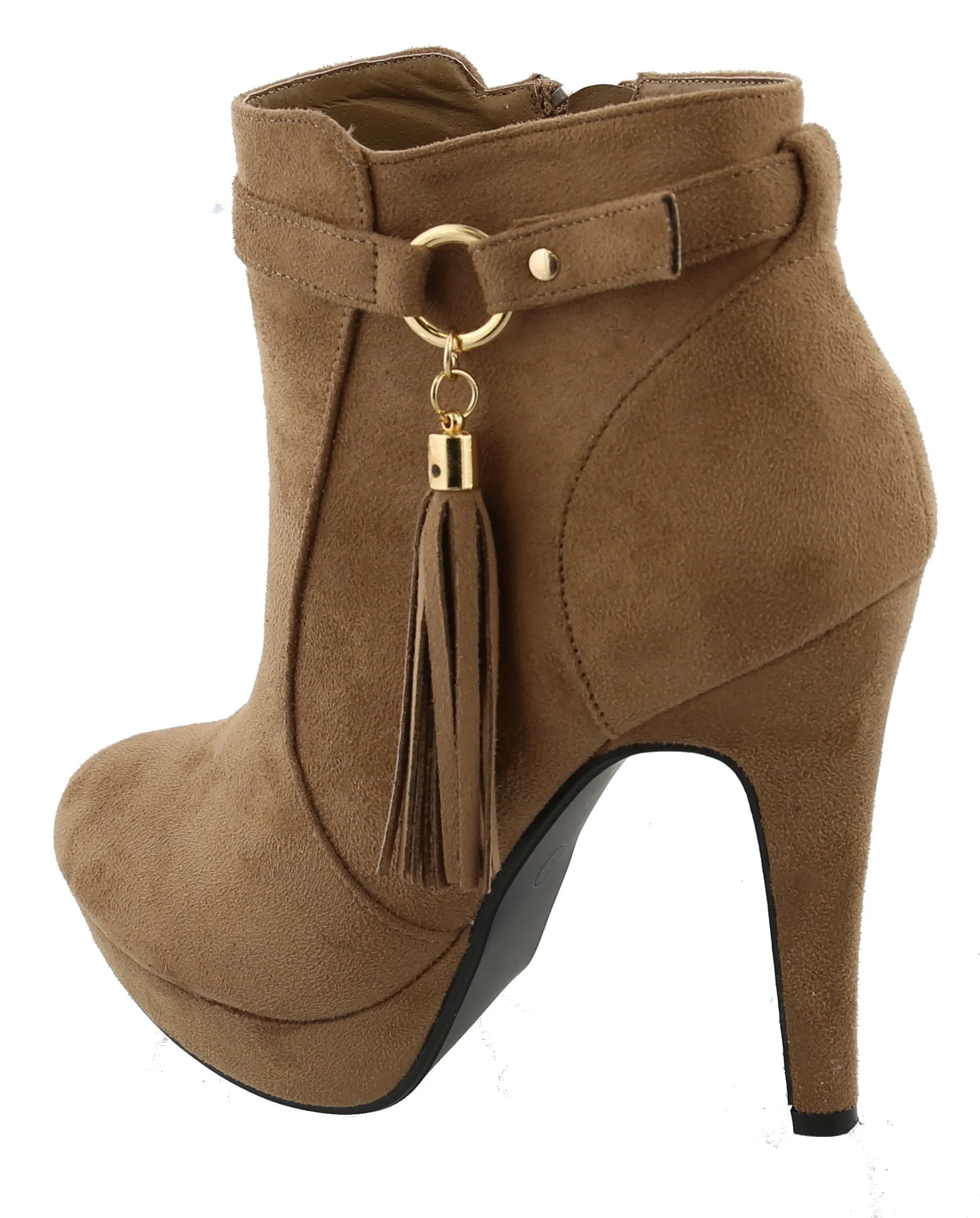 Top Moda Women's Closed Almond Toe Tassel Platform Stiletto Heel Ankle Bootie