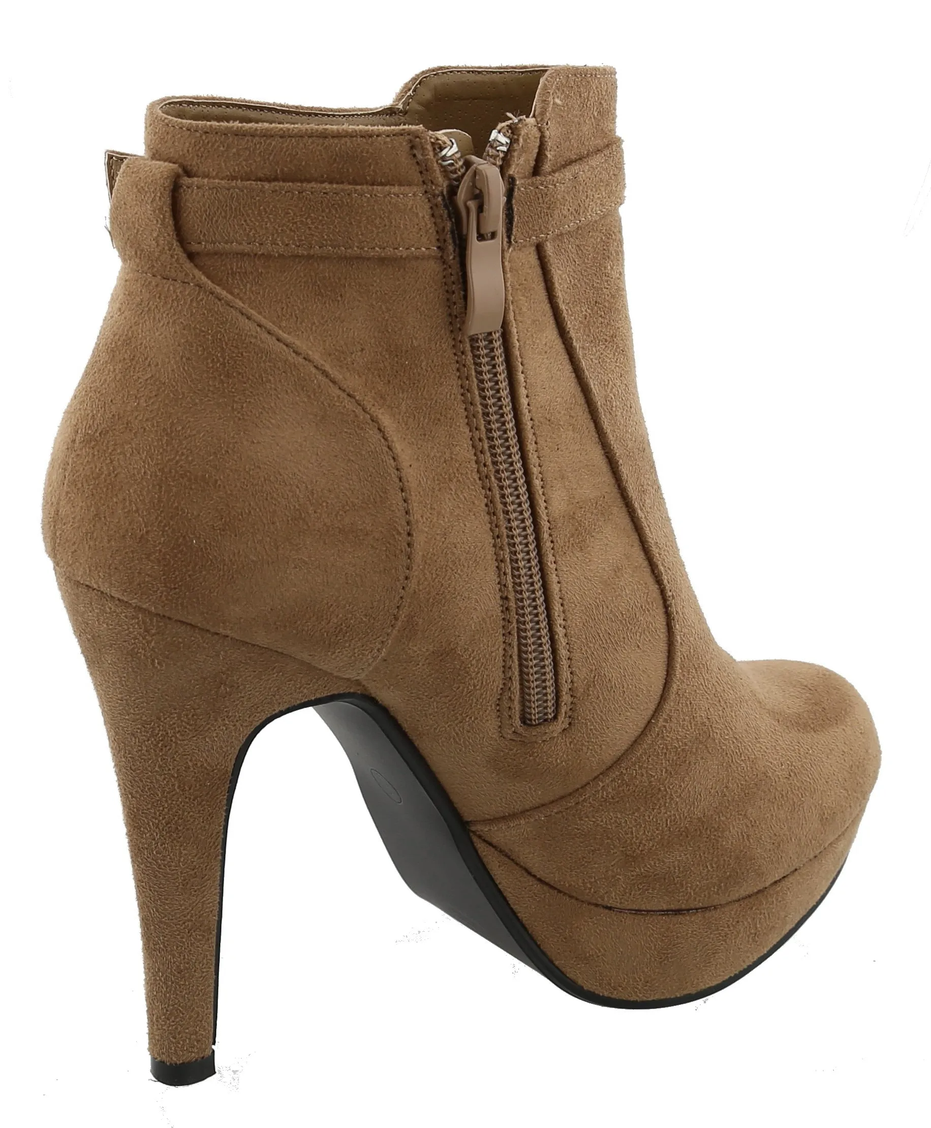 Top Moda Women's Closed Almond Toe Tassel Platform Stiletto Heel Ankle Bootie