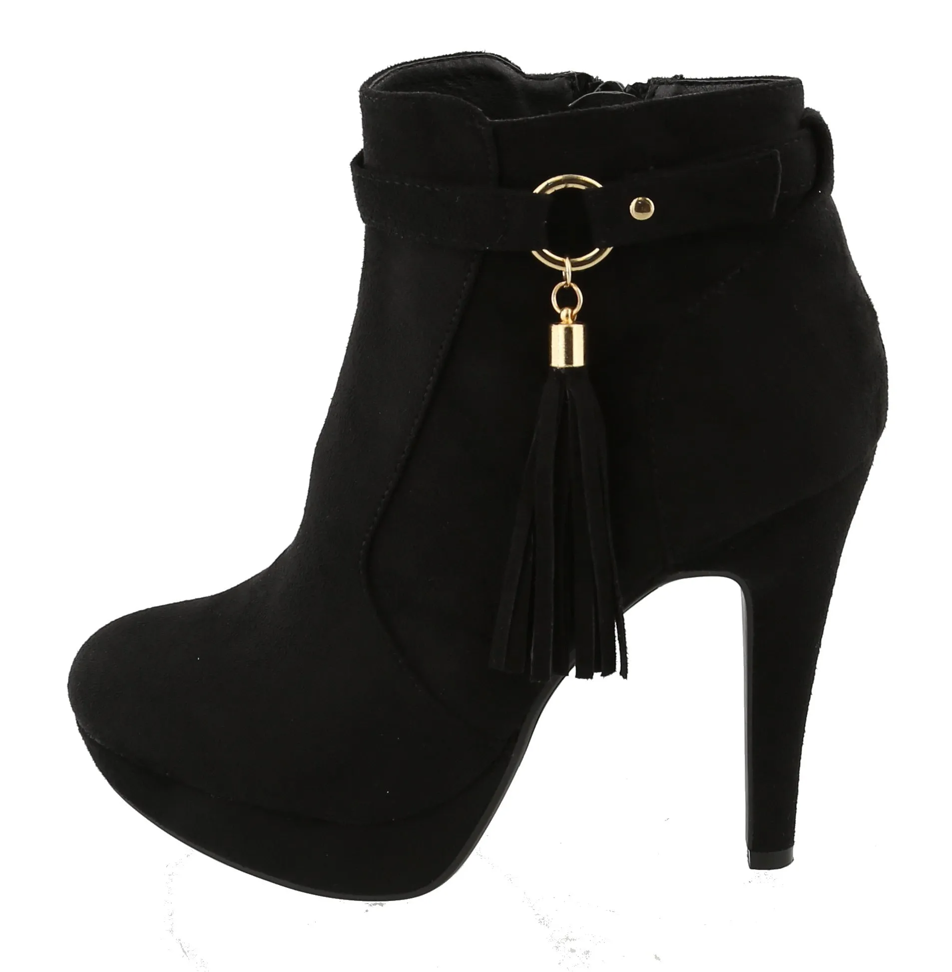 Top Moda Women's Closed Almond Toe Tassel Platform Stiletto Heel Ankle Bootie