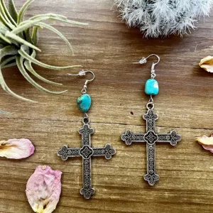 Walkin' with Faith Turquoise Cross Earrings