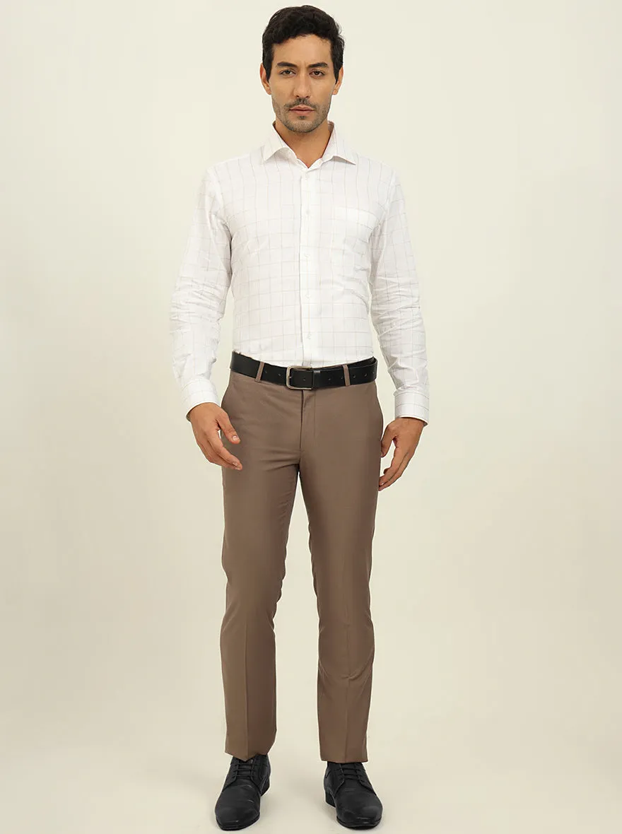 White & Fawn Checked Slim Fit Formal Shirt | Metal