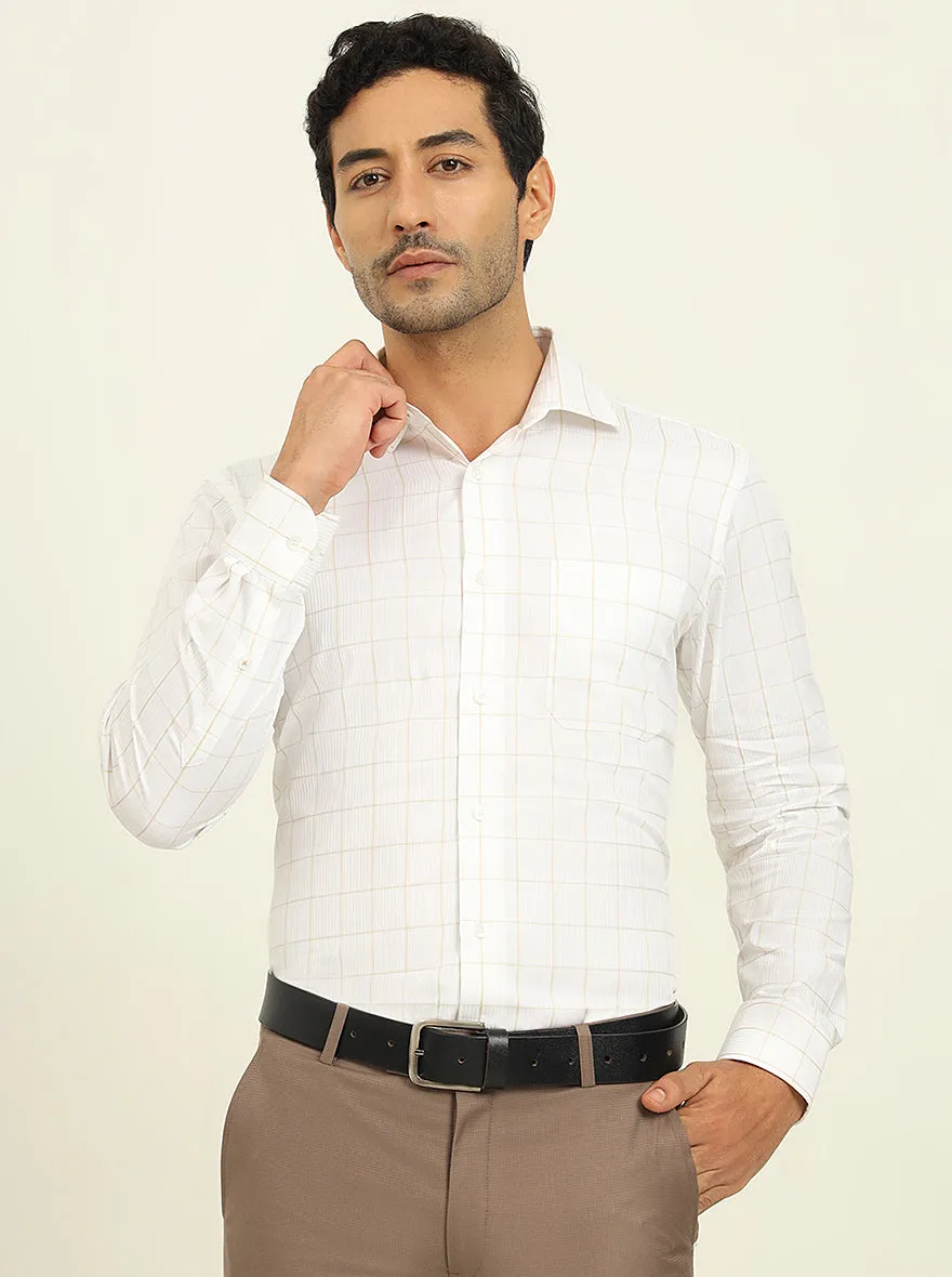 White & Fawn Checked Slim Fit Formal Shirt | Metal