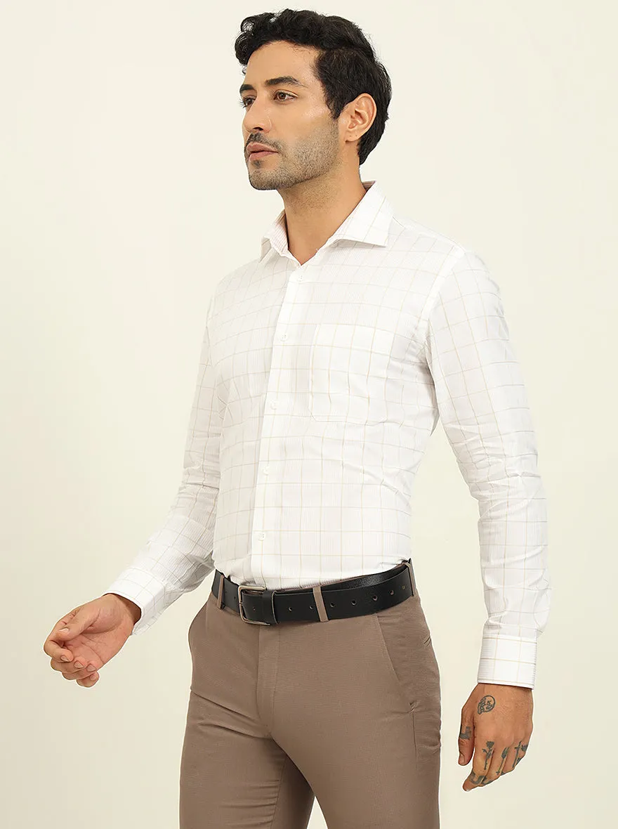 White & Fawn Checked Slim Fit Formal Shirt | Metal