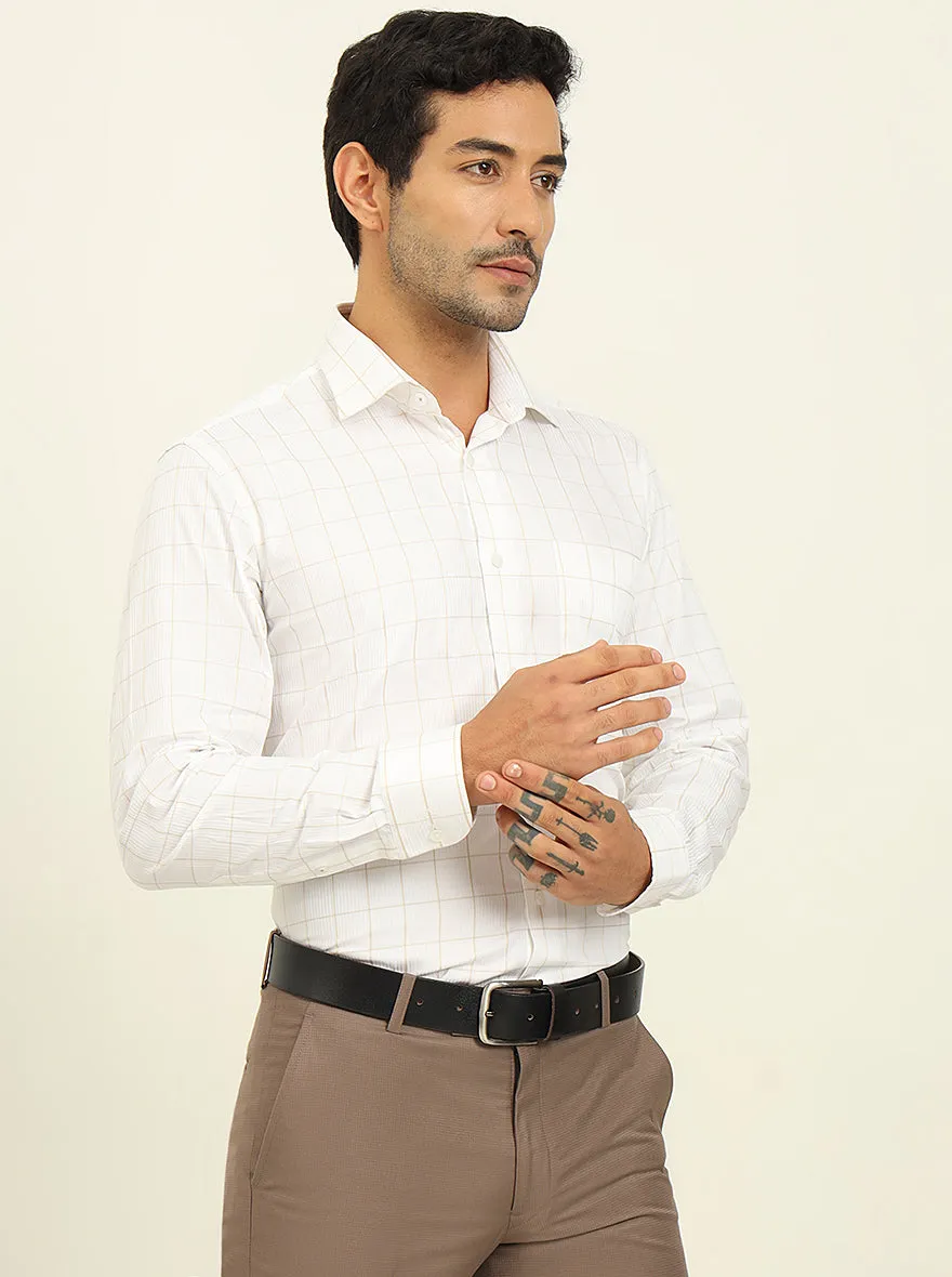 White & Fawn Checked Slim Fit Formal Shirt | Metal