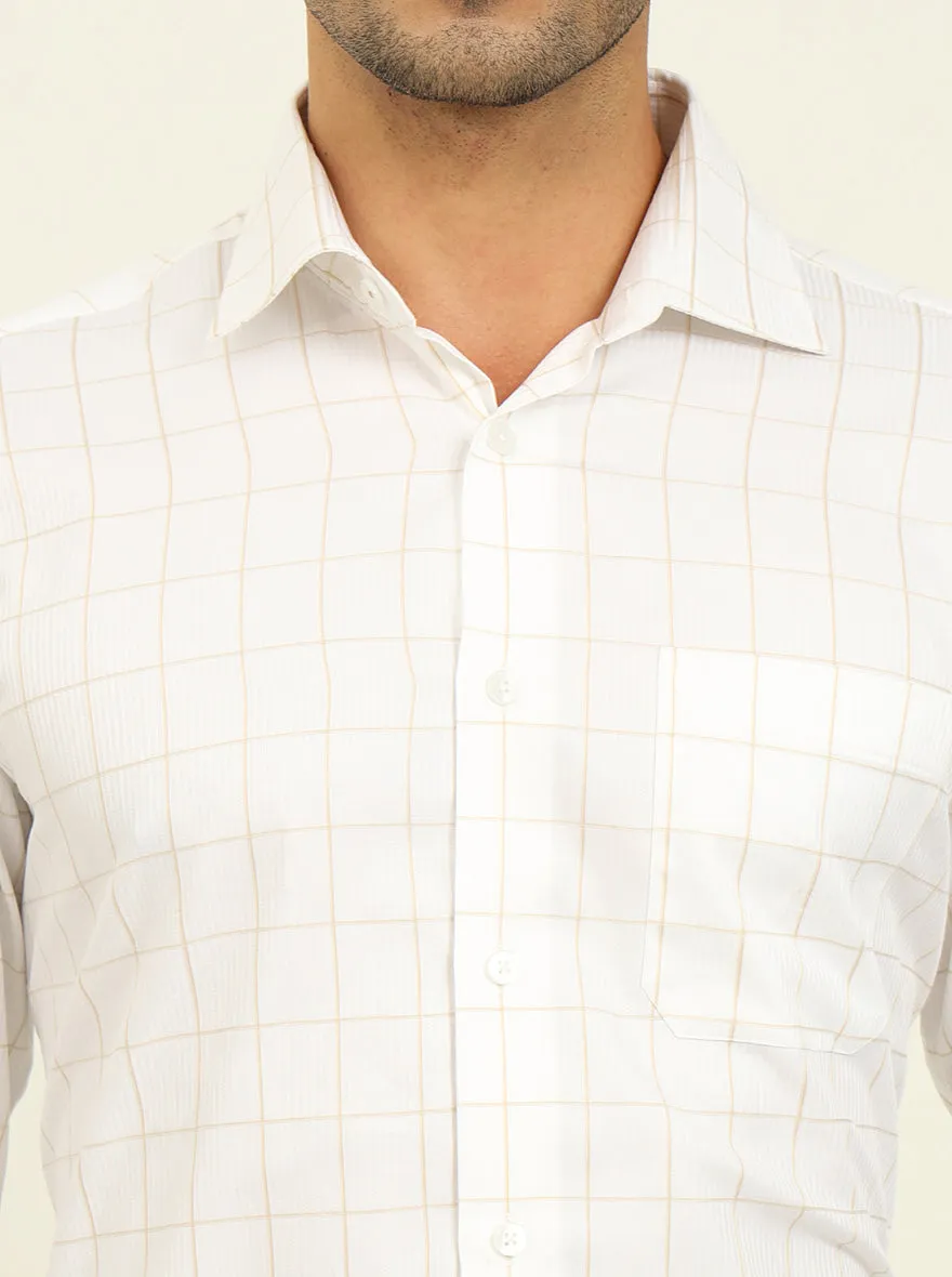 White & Fawn Checked Slim Fit Formal Shirt | Metal