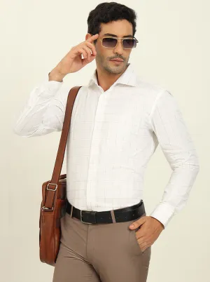 White & Fawn Checked Slim Fit Formal Shirt | Metal