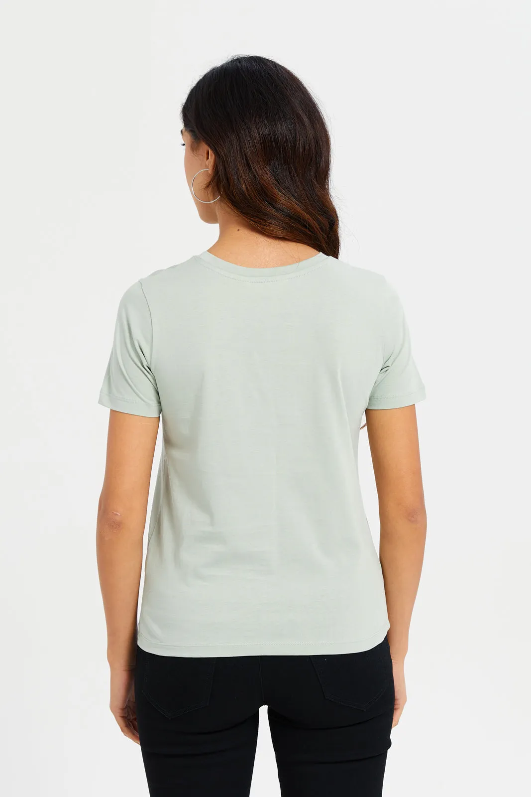 Women Mint Voila Embellished T-Shirt