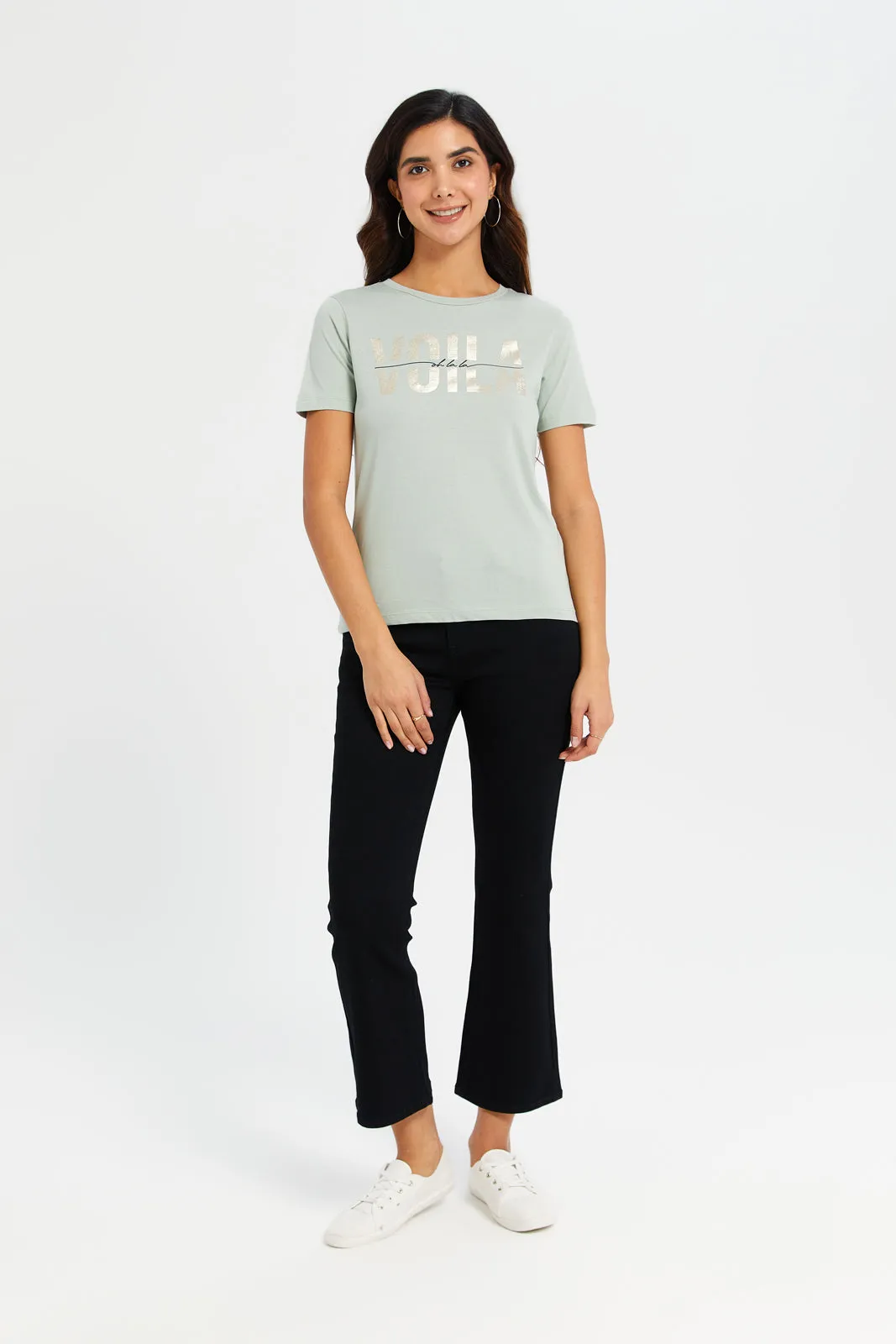 Women Mint Voila Embellished T-Shirt