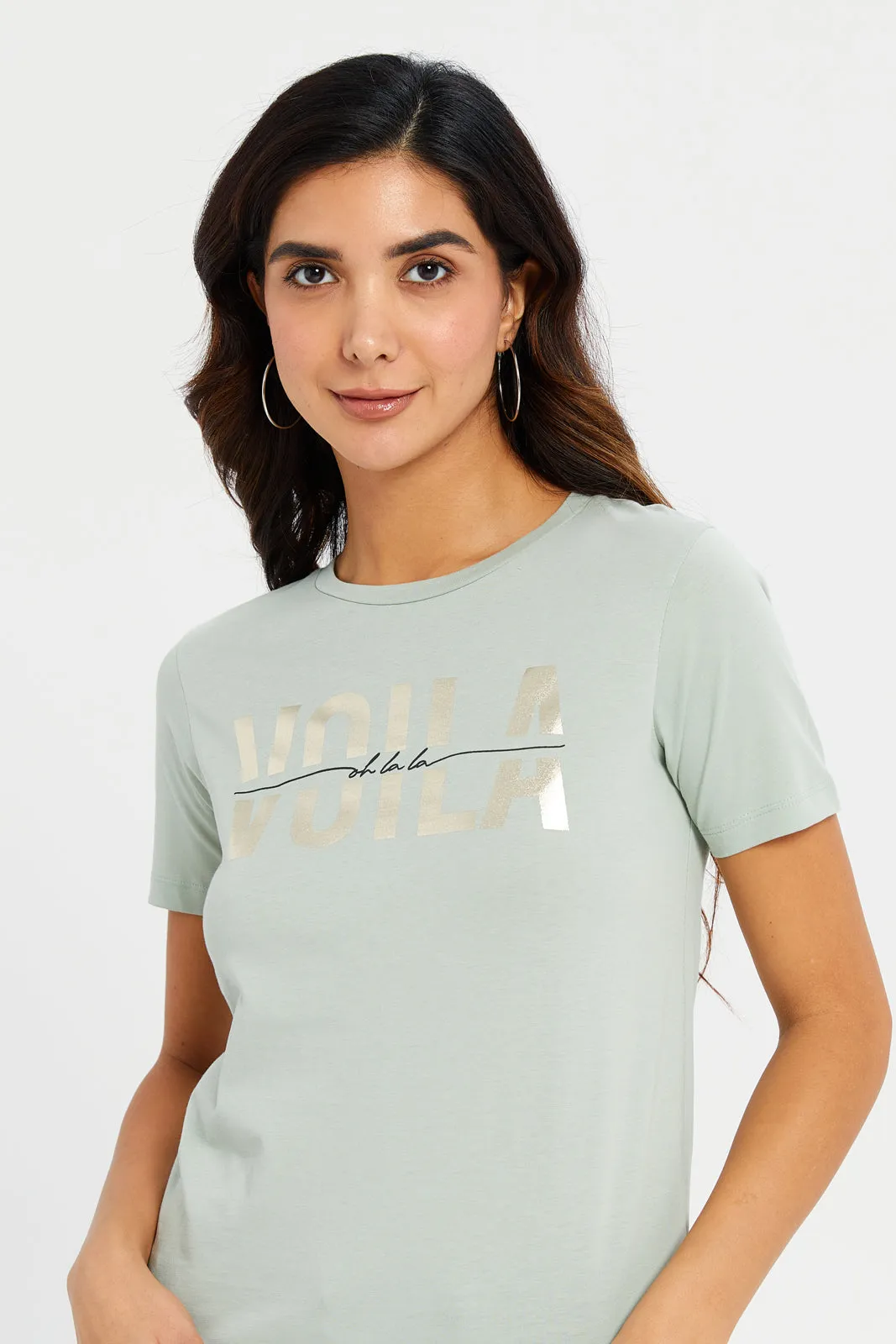 Women Mint Voila Embellished T-Shirt