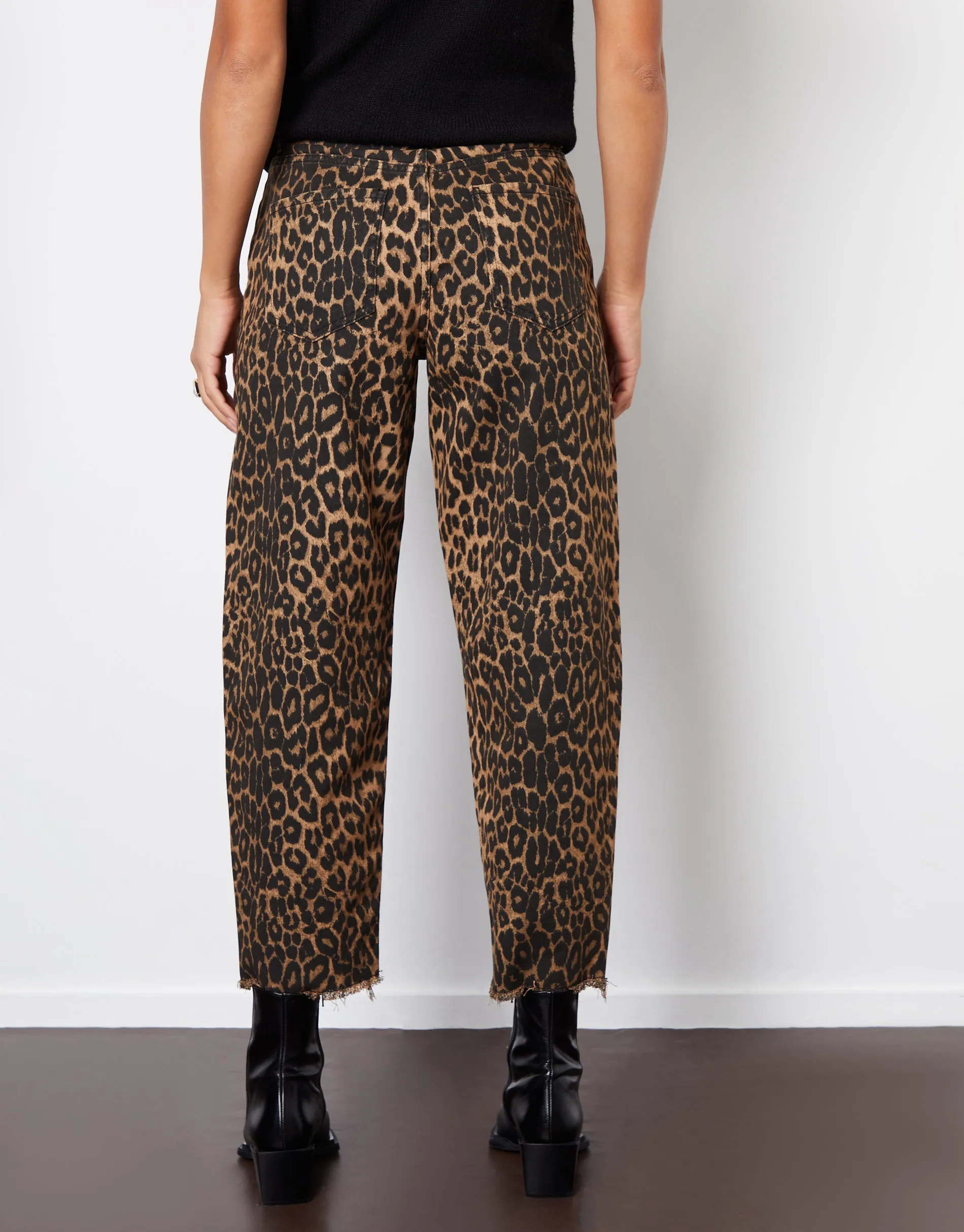 Women's Leopard Print Barrel Leg Denim Jeans