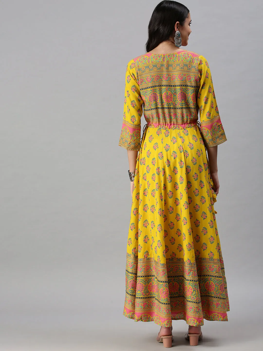 Women's Yellow Printed Anarkali Kurta