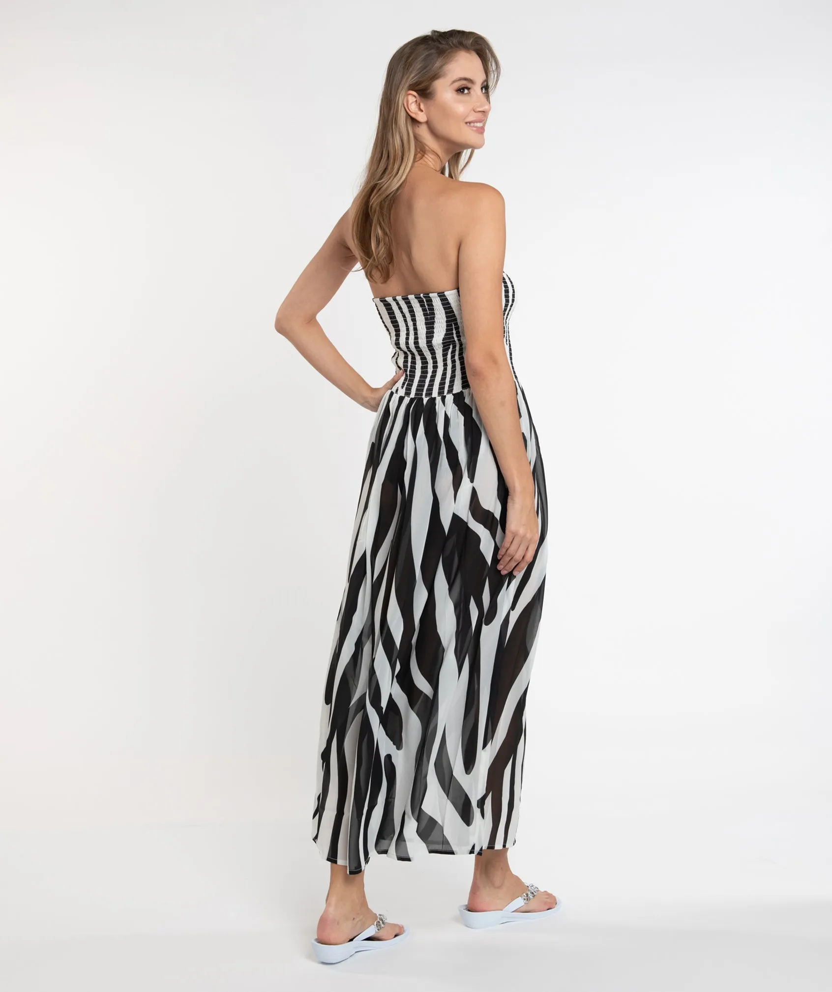 Zebra Print Strapless Maxi Dress